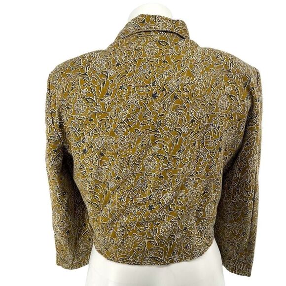 Vintage Olive Green Cropped Shirt Jacket M Floral Paisley Button Front Light - Picture 5 of 16